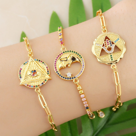 LUALA Crystal Evil Eye Bracelets For Women Multicolor Moon And Star Fatima Hand Charm Bracelet Adjustable Zircon Boho Jewelry|Charm Bracelets|