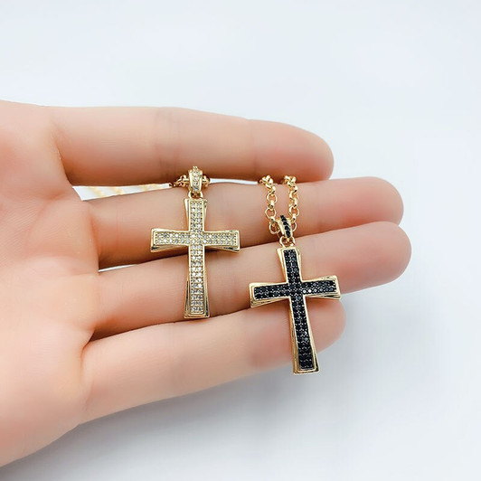 LUALA Gold Chain Cross Necklace For Women White/black Cubic Zirconia Choker Necklace Pendant CZ Female Religion Jewelry Gifts|Pendant Necklaces|
