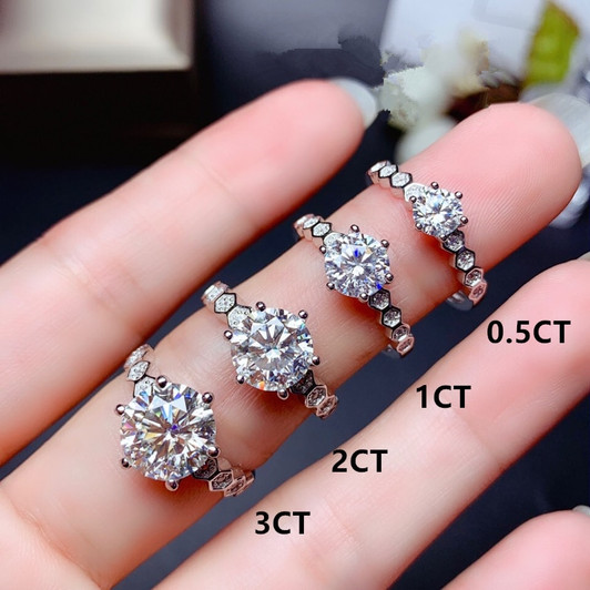 LeeChee Moissanite Ring Real 925 Sterling Silver 0.5CT 1CT 2CT 3CT Lab DIamond With Certificate for Women Wedding Party Gift|Rings|