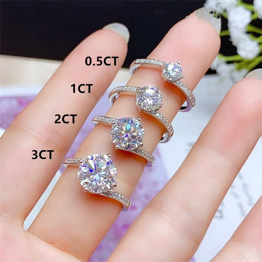 Moissanite Ring Silver 925 VVS 0.5CT 1CT 2CT 3CT Lab Diamond Fine Jewelry for Women Wedding Party Anniversary Ring Classic Style|Rings|