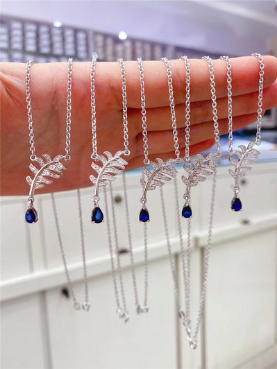 Luxury Sapphire Necklace 4*6MM Drop Sharp Natural Blue Gemstone Fine Jewelry for Women Anniversary Gift Real 925 Sterling Silver|Chain Necklaces|