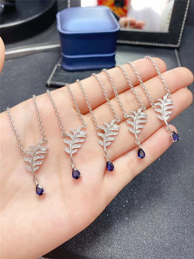 Luxury Sapphire Necklace 4*6MM Drop Sharp Natural Blue Gemstone Fine Jewelry for Women Anniversary Gift Real 925 Sterling Silver|Chain Necklaces|