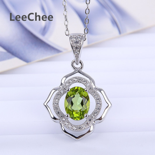 LeeChee 100% Natural Peridot pendant 6*8mm Green gemstone necklace for women Anniversary gift Real 925 Solid Sterling Silver|Pendants|