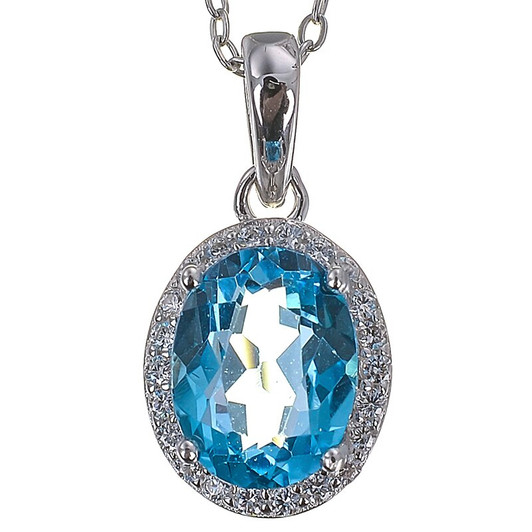 Natural blue topaz pendant for women classic style for birthday gift 7*9mm oval gemstone jewelry real 925 solid sterling silver|Pendants|