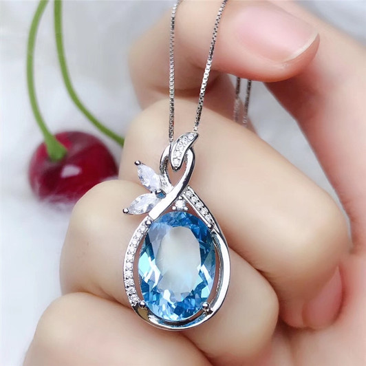 LeeChee blue topaz pendant 10*14mm big natural gemstone necklace fine jewelry women party gift real 925 Solid Sterling Silver|Pendants|
