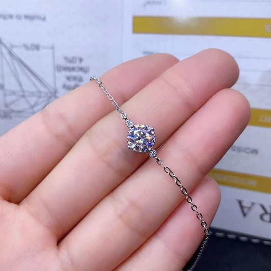 1CT Moissanite Bracelet VVS 6.5MM Lab Diamond Fine Jewelry for Women Wedding Party Anniversary Gift Real 925 Sterling Silver|Bracelets & Bangles|