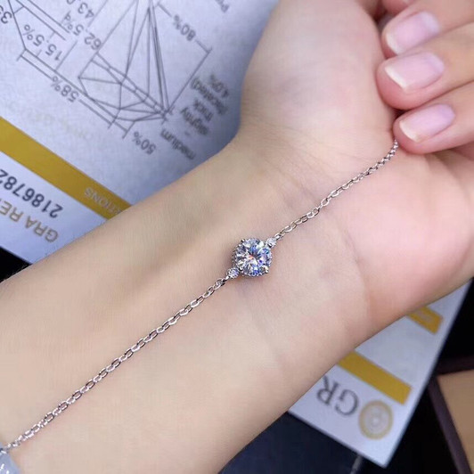 1CT Moissanite Bracelet VVS 6.5MM Lab Diamond Fine Jewelry for Women Wedding Party Anniversary Gift Real 925 Sterling Silver|Bracelets & Bangles|