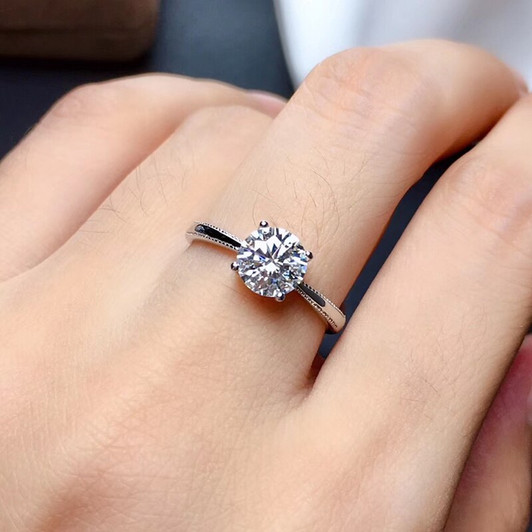Moissanite ring for women engagement gift 1ct 6.5mm VVS round excellent cut with certificate real 925 soild sterling silver|Rings|