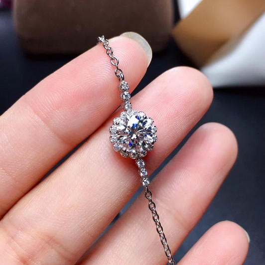 Moissanite Charm Bracelet 1CT 2CT Lab Diamond with Certificate for Women Wedding Anniversary Jewelry Real 925 Sterling Silver|Bracelets & Bangles|