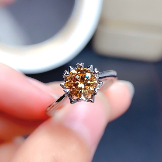 Yellow Moissanite Ring 1CT VVS 6.5MM Lab Diamond Fine Jewelry for Women Wdding Gift Real 925 Sterling Silver with Certificate|Rings|