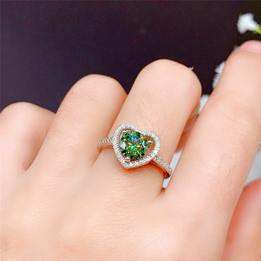 Green Moissanite Ring 1CT VVS 6.5MM Lab Diamond Fine Jewelry with Certificate for Women Birthday Gift Real 925 Sterling Silver|Rings|