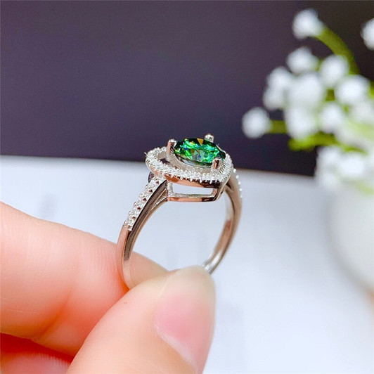 Green Moissanite Ring 1CT VVS 6.5MM Lab Diamond Fine Jewelry with Certificate for Women Birthday Gift Real 925 Sterling Silver|Rings|