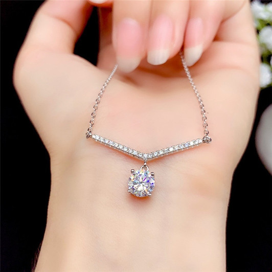 1CT Moissanite Necklace Real 925 Sterling Silver Fine Jewelry 6.5MM VVS Lab Diamond With Certificate Women Wedding Party Gift|Necklaces|