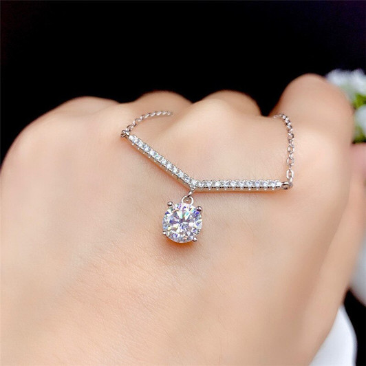 1CT Moissanite Necklace Real 925 Sterling Silver Fine Jewelry 6.5MM VVS Lab Diamond With Certificate Women Wedding Party Gift|Necklaces|