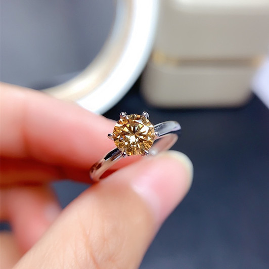 Yellow Moissanite Ring 1CT VVS 6.5MM Lab Diamond with Certificate Fine Jewelry for Women Wedding Gift Real 925 Sterling Silver|Rings|