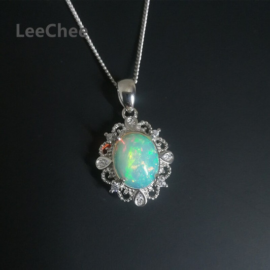 Opal Pendants for Women Anniversary Gift 8*10MM Natural Colorful Gemstones Necklaces Real 925 Sterling Silver Fine Jewelry|Pendants|