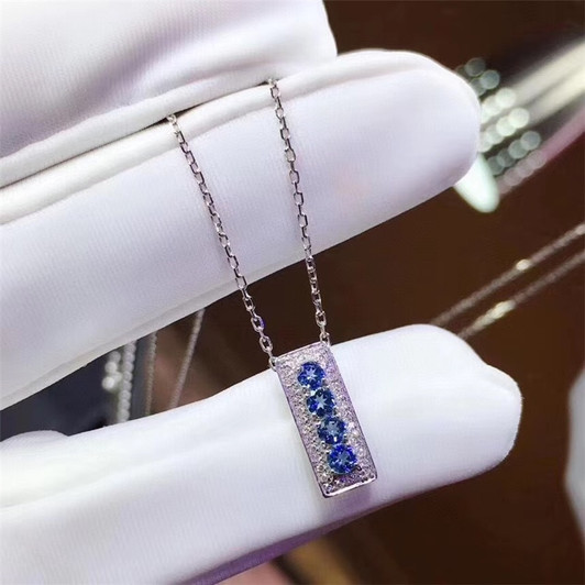 Sapphire Pendant for Women Engagement Anniversary Gift 3MM Natural Blue Gemstones Fine Jewelry Real 925 Sterling Silver Necklace|Pendants|