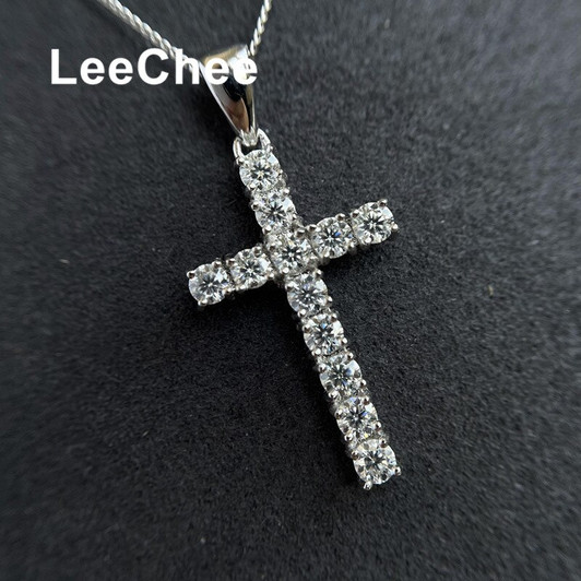 Moissanite Pendant 0.1CT 3MM 12 Pieces Lab Diamond Tested Passed Fine Jewelry Cross Design Real 925 Sterling Silver Necklace|Pendants|