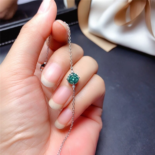 Blue Green Moissanite Bracelet Real 925 Sterling Silver 1CT 6.5MM VVS Lab Diamond Fine Jewelry for Women Anniversary Party Gift|Bracelets & Bangles|