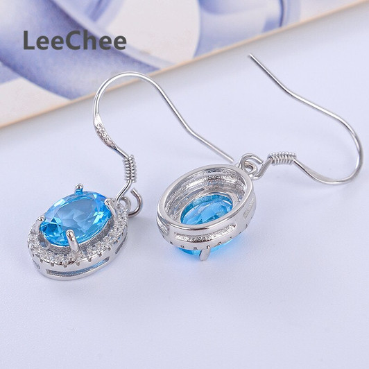 LeeChee natrual blue topaz drop earring for women 6*8mm high quality gemstone eardrop for girl gift 925 Solid Sterling silver|Drop Earrings|