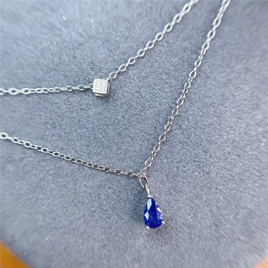 Natural Sapphire Necklace 4*6MM Genuine Blue Gemstone Simply Design Fine Jewelry for Young Girl Gift Real 925 Sterling Silver| |