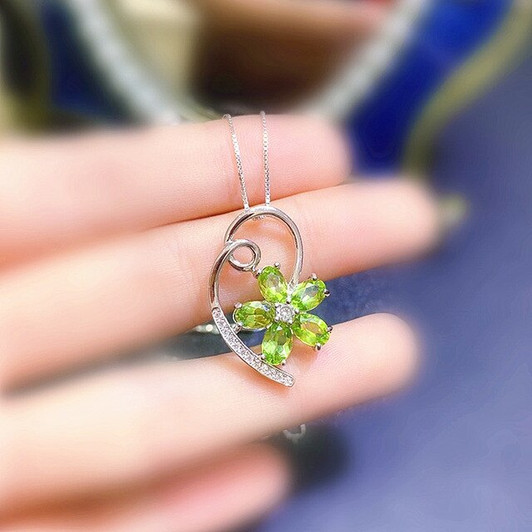 Natural Peridot Pendant for Women Anniversary Gift 4*6MM Genuine Green Gemstones Fine Jewelry Real 925 Sterling Silver Necklace|Pendants|