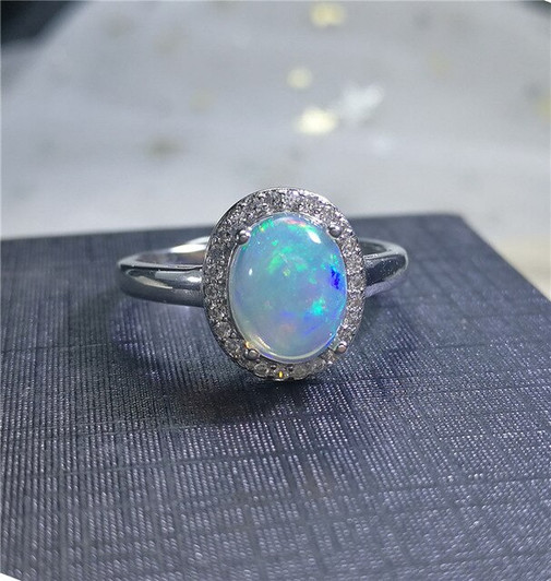 LeeChee Natural Opal Ring 7*9MM Colorful Gemstone Jewelry Classic Style for Women Wedding Engagement Gift 925 Sterling Silver|Rings|