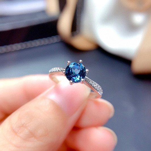 6MM Topaz Rings silver 925 Fine Jewelry for Women Engagement Anniversary Gift Natural London Blue Gemstones Classic Style|Rings|