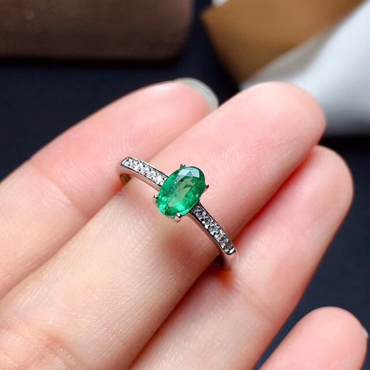 Real 925 Silver Ring 4*6MM Green Gemstone for Women Daily Wear Birthstone Gift Fine Jewelry Classic Style Genuine Emerald Ring|Rings|