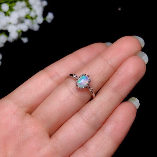 LeeChee Genuine Opal Ring for Young Girl 5*7mm Colorfull Gemstone Fine Jewelry Real 925 Sterling Silver for Women Birthday Gift|Rings|
