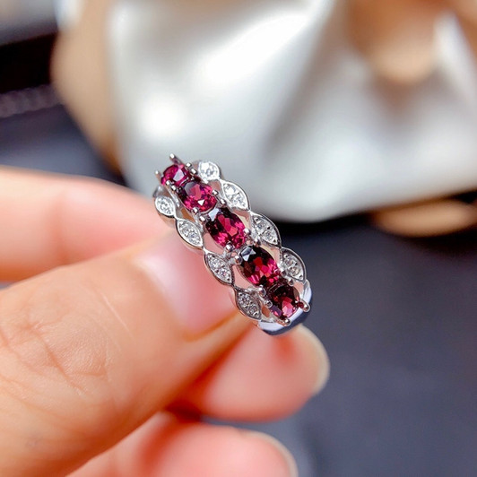 Genuine Pyrope Ring 3*4MM 5 Pieces Natural Garnet Fine Jewelry for Women Engagement Anniversary Gift Real 925 Sterling Silver|Rings|