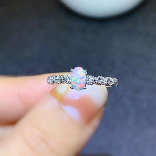 Genuine Opal Ring Real 925 Sterling Silver Fine Jewelry 4*6MM Colorful Natrual Gemstone for Women Birthday Gift Free Ship|Rings|