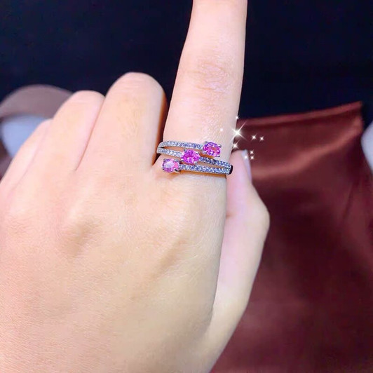 Pink Sapphire Ring 3*4MM 3 Pieces Natural Gemstones Fine Jewelry for Girl Friend Anniversary Gift Real 925 Sterling Silver|Rings|