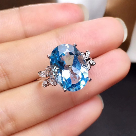 LeeChee Topaz Ring 10*14MM Blue Natural Gemstone Fashion Jewelry Real 925 Sterling Silver for Women Anniversary Gift Free Ship|Rings|
