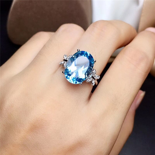LeeChee Topaz Ring 10*14MM Blue Natural Gemstone Fashion Jewelry Real 925 Sterling Silver for Women Anniversary Gift Free Ship|Rings|