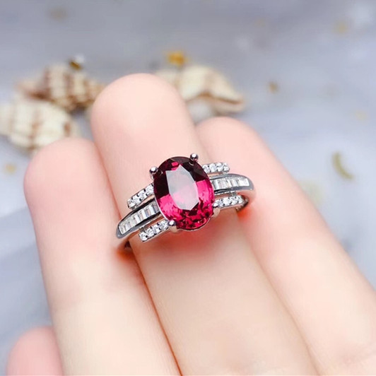 LeeChee Pyrope Ring for Women Anniversary Gift 7*9MM Natrual Garnet Gemstone Fine Jewelry Real Solid 925 Sterling Silver|Rings|