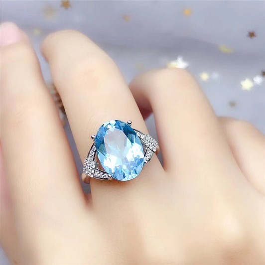 LeeChee Natrual Blue Topaz Ring for Women Anniversary Gift 10*14MM Birthstone Fine Jewelry Real 925 Sterling Silver Free Ship|Rings|