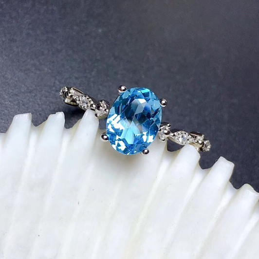 LeeChee Topaz Ring 6*8mm Gemstone Jewelry for Women Anniversary Gift Blue Topaz Birthstone Real Solid 925 Sterling Silver|Rings|