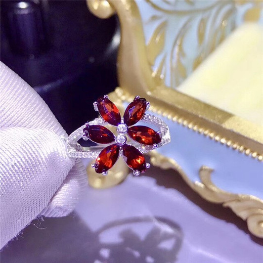 LeeChee natural garnet ring for women birthday gift 3*6mm 6 pieces wine red gemstone fine jewelry real 925 solid sterling silver|Rings|