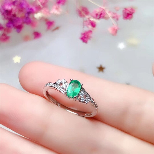LeeChee Emerald Ring 4*6MM Green Gemstone Fine Jewelry for Women Anniversary Gift Birthstone Real Solid 925 Sterling Silver|Rings|