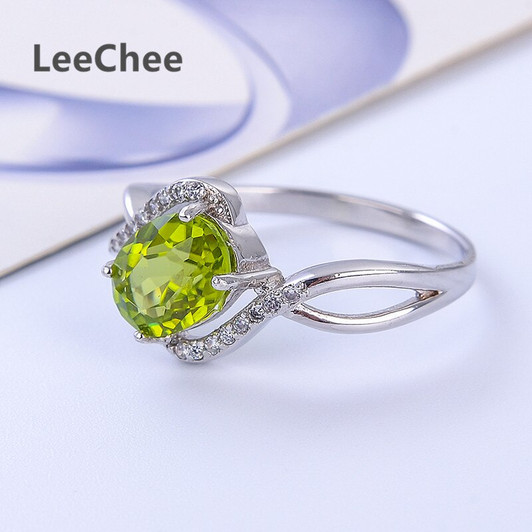 LeeChee Peridot ring for women 100% natural 6*8mm 1.5ct green gemstone jewelry birthday gift Real 925 Solid Sterling Silver|Rings|