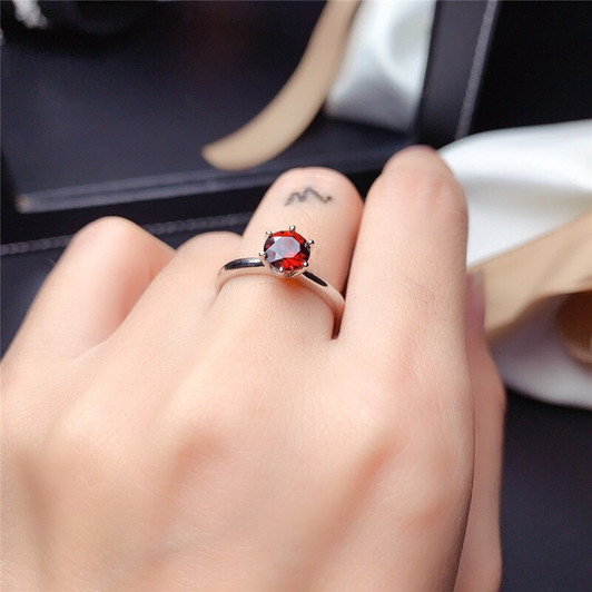LeeChee 100% natural garnet ring for women engagement gift 6MM wine red gemstone fine jewelry real 925 soild sterling silver|Rings|