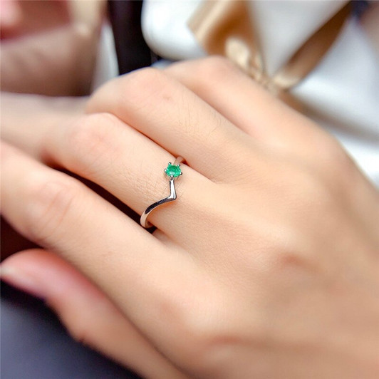 Natural Emerald Ring Round 3mm Green Genuine Gemstones for Girl Birthday Party Gift Real 925 Sterling Silver Fine Jewelry|Rings|
