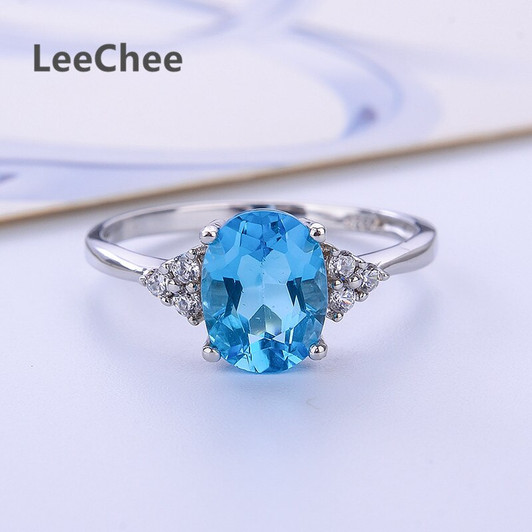 Blue Topaz ring for women birthday gift 7*9mm natural gemstone jewelry high quality free ship real 925 Solid Sterling Silve|Rings|