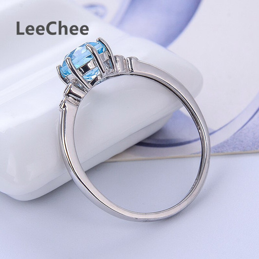 Leechee natural blue topaz ring for women 6mm 1ct gemstone fashion jewelry for girl birthday gift real 925 solid sterling silver|Rings|
