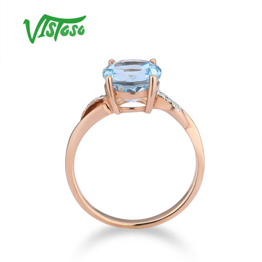 VISTOSO Gold Rings For Women Genuine 14K 585 Rose Gold Ring Sparkling Diamond Sky Blue Topaz Wedding Anniversary Fine Jewelry|Rings|
