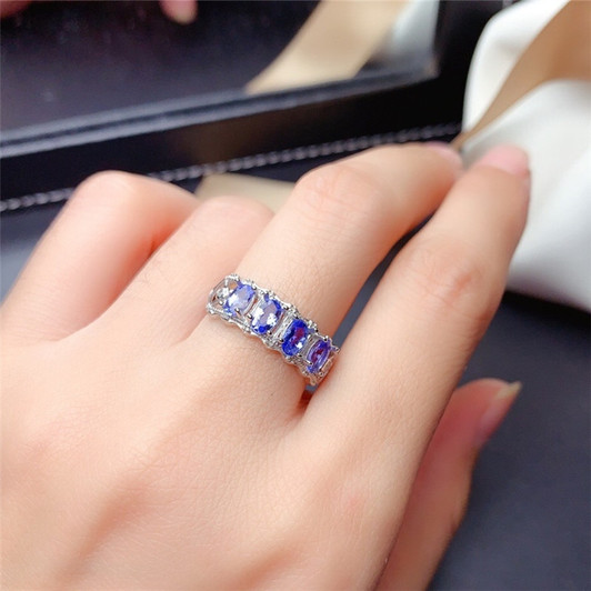 Natural Tanzanite Ring 3*5MM 4 Pieces Gemstones Fine Jewelry For Women Engagement Anniversary Gift Real 925 Sterling Silver|Rings|