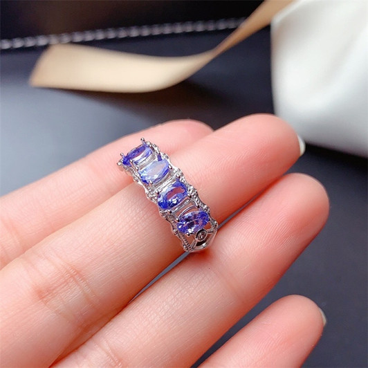 Natural Tanzanite Ring 3*5MM 4 Pieces Gemstones Fine Jewelry For Women Engagement Anniversary Gift Real 925 Sterling Silver|Rings|