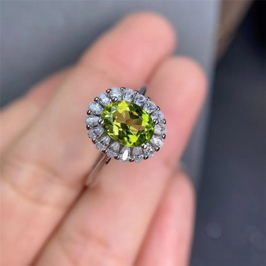 Peridot Rings Silver 925 for Women Anniversary Gift 6*8MM Natural Green Gemstones Luxury Fine Jewelry Real 925 Sterling Silver|Rings|