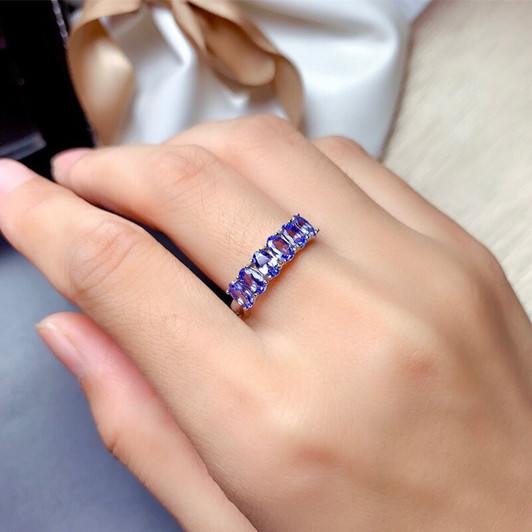 Genuine Tanzanite Ring 3*5MM 6 Pieces Natural Blue Gemstone Band Rings for Women Anniversary Gift Real 925 Sterling Silver|Rings|